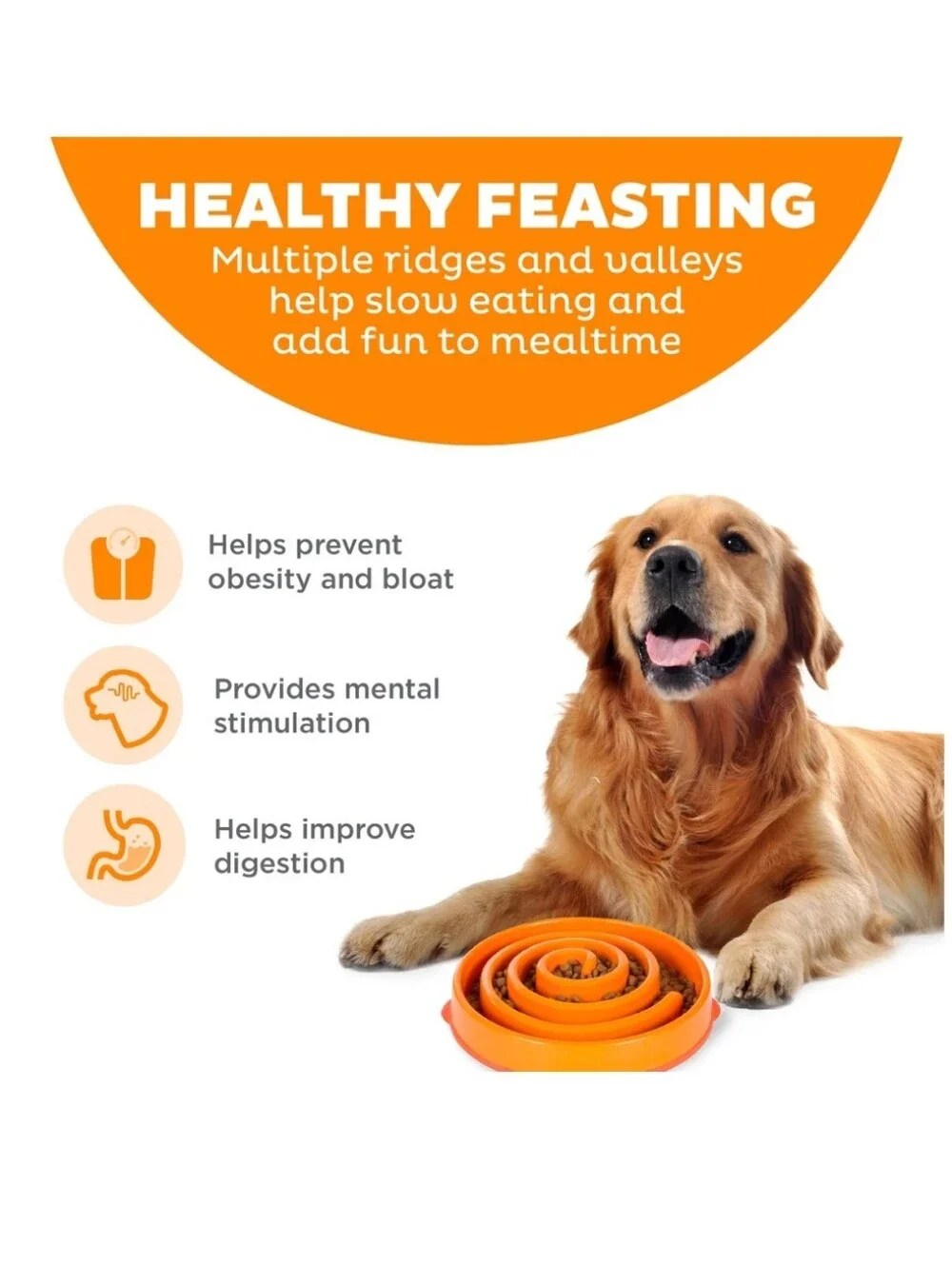 Outward Hound Fun Feeder Interactive Dog Bowl, Orange, 4 cup